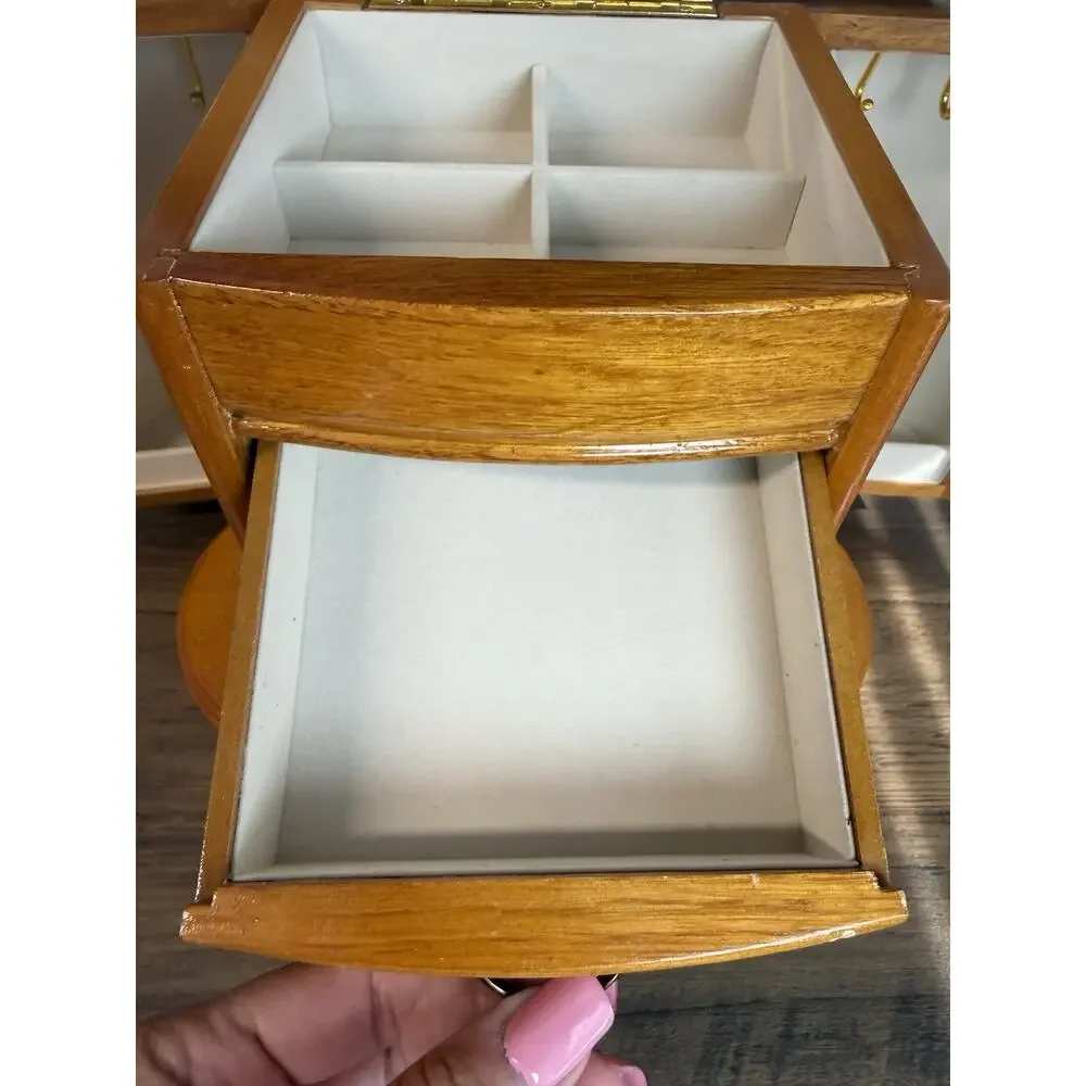 Vintage Mele Large Wooden Tabletop Jewelry Box Armoire Walnut Color 11”Hx12.5W